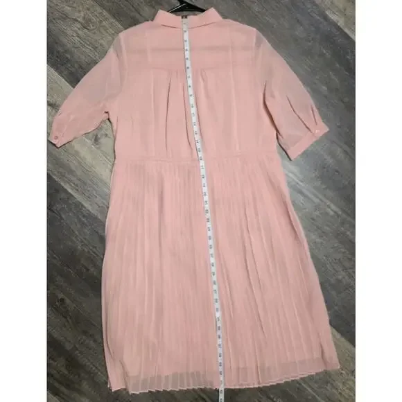 WLDRSD Pink Pleated Chiffon Midi Dress Small NWT Sheer Pastel Button Up - Picture 5 of 6
